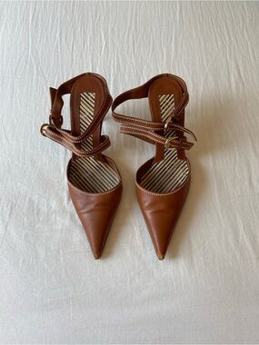 Vintage Sergio Rossi Slingback Heels in Brown Leather